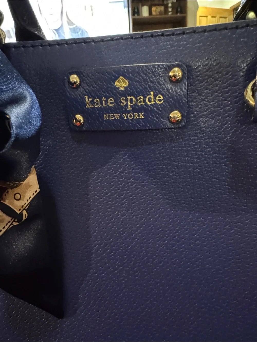 kate spade Navy Leather Satchel with Scarf Accent